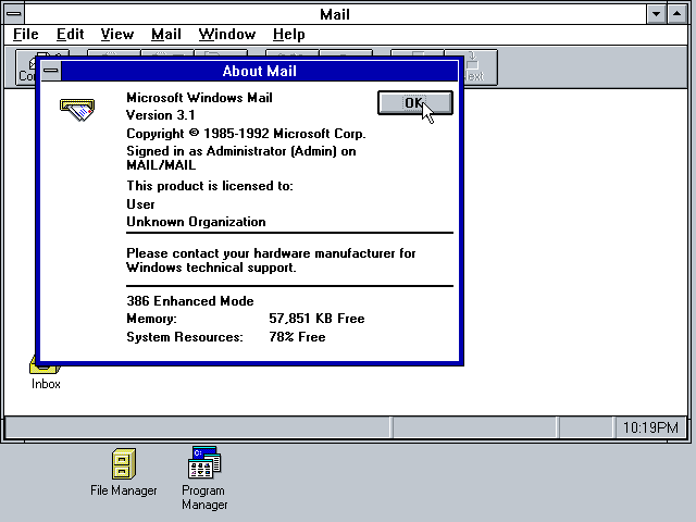 Microsoft Mail Client 3.0b - About